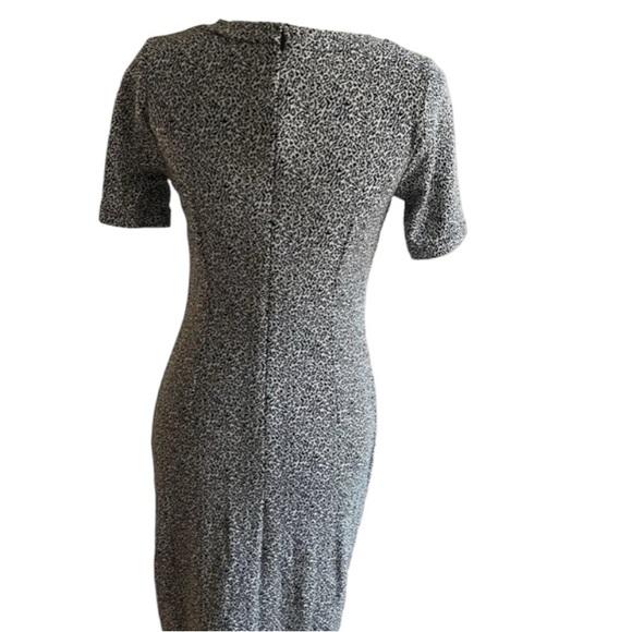 LOFT Midi Dress Snow Leopard Knit Jacquard Short Sleeves Front Side Slit - Picture 5 of 16